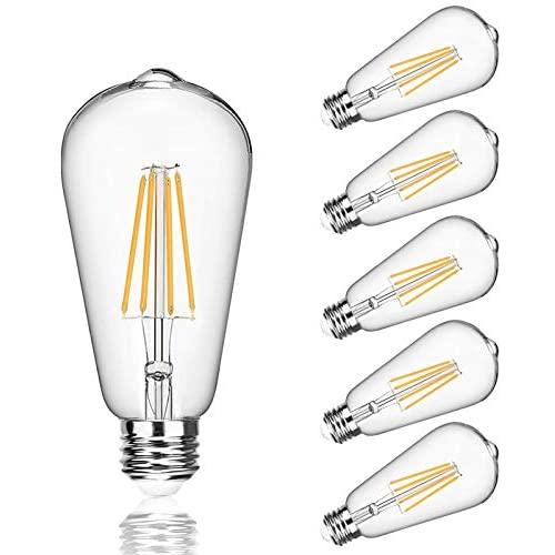 Edison Led Bulbs Dimmable Light Bulb 8W - 75 Watt Equivalent Vintage Style Filament Bulb 2700K Warm White E26 650 Lumen 6-Pack