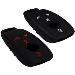 Lcyam Silicone Remote Key Fob Covers Smooth Soft Rubber Case Fits for Mercedes-Benz A220 E63S AMG E-Class GLE 350 4MATIC 2019 2020 2021 (Black Black model 2)
