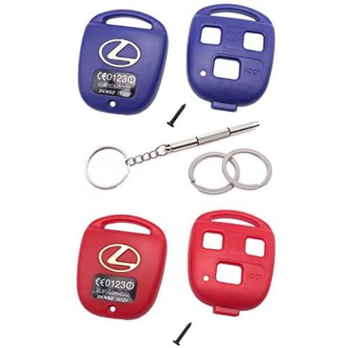 Cutting Not Required - Replacement Key Fob Keyless Entry Remote Control Key Case Fit for Lexus ES GS GX IS LS LX RX SC Car Key Fob Shell Cover (1 Blue + 1 Red)