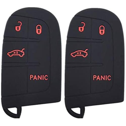 Ezzy Auto A Pair Black 4 Buttons Rubber Silicone (Red Buttons) Key Fob Case Covers Key Cover Key Jacket Skin Protector fit for Dodge Challenger
