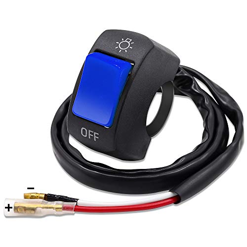 Ourbest Handlebar Switch 12V 7/8inch 22mm On Off Push Button for Bicycle Motorcycle Scooter Headlight/Fog Light/Driving Lamp Toggle Switch Blue