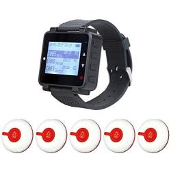 Retekess T128 Caregiver Pager,Nurse Call System,Sound Alert,Help Button,1 PC Watch Pager,5 PCS TD009 Call Buttons for Elderly,Patient,Disable