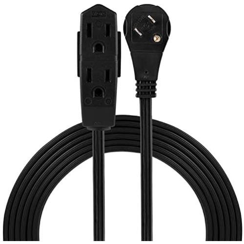 GE, Black, 8 ft Extension Cord, 3 Outlet, Flat Plug, Grounded, 16 Gauge, UL Listed, 56991, 1 Pack