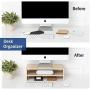 FITUEYES Computer Monitor Stand Clamp Desk TV Shelf Risers 16.7 inch 2 Tiers Monitor Stand Save Space DT204201WO