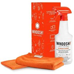 Screen Cleaner Kit by WHOOSH! - Best for Smartphones, iPads, Eyeglasses, e-Readers, Touchscreen & TVs - Includes 1 Unit of 500ml/16.9 fl oz (14x14) W! Cloth + Bonus (6x6) W!Cloth