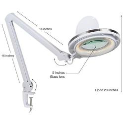 Brightech LightView PRO LED 2.25x Magnifying Glass Clamp Lamp: Daylight Bright Lighted Lens – Dimmable, Adjustable Color Temperature Utility Light for Desk, Table, Task, Craft, Workbench –White