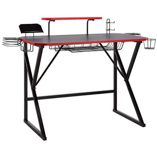 Amazon Basics Gaming Computer Desk with Storage for Controller, Headphone & Speaker - Red