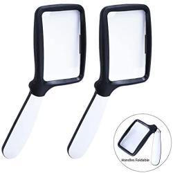 Large Handheld Page Magnifying Glass Folding Reading Magnifier with Light 2X with 5 LED Illuminated Lighted Jumbo Magnifier for Seniors Reading, Map, Macular Degeneration (2 Pack, Black and White)