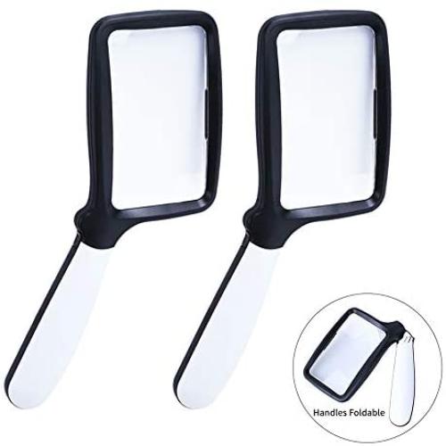 Large Handheld Page Magnifying Glass Folding Reading Magnifier with Light 2X with 5 LED Illuminated Lighted Jumbo Magnifier for Seniors Reading, Map, Macular Degeneration (2 Pack, Black and White)