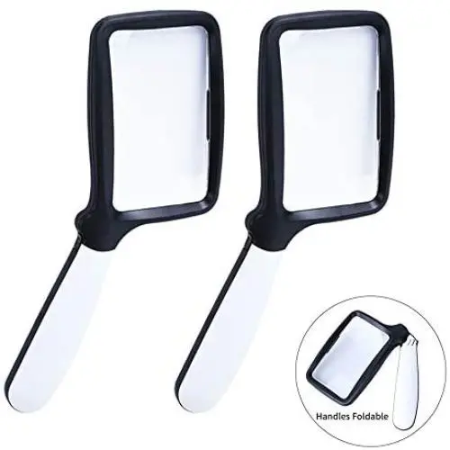 Large Handheld Page Magnifying Glass Folding Reading Magnifier with Light 2X with 5 LED Illuminated Lighted Jumbo Magnifier for Seniors Reading, Map, Macular Degeneration (2 Pack, Black and White)