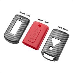 TANGSEN Smart Key Fob Case for MITSUBISHI LANCER MIRAGE OUTLANDER SPORT 2 3 4 Button Keyless Entry Remote Personalized Protective Cover Plastic Carbon Fiber Pattern Red Silicone