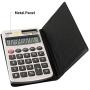 Calculator, Deli Standard Function Basic Calculators, Solar Battery Dual Power Office Calculator with Cover, Metal Panel