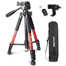 UBeesize 60-inch Camera Tripod, 5kg/11lb Load TR60 Load Portable Lightweight Aluminum Travel Tripod with Carry Bag & Bluetooth Remote, for DSLR Cameras Compatible with iPhone & Android Phone (Orange)