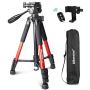 UBeesize 60-inch Camera Tripod, 5kg/11lb Load TR60 Load Portable Lightweight Aluminum Travel Tripod with Carry Bag & Bluetooth Remote, for DSLR Cameras Compatible with iPhone & Android Phone (Orange)
