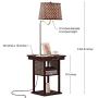 Brightech Madison - Narrow Nightstand with Built In Lamp, USB Port, Shelves for Bedrooms - Mid Century Modern End Table & Attached Floor Lamp For Living Room -Side Table & Reading Light - Havana Brown