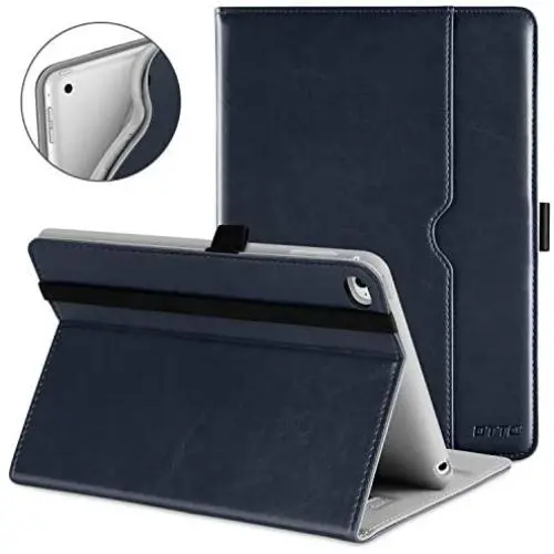 DTTO iPad Mini 4 Case, Premium Leather Folio Stand Cover Case with Multi-Angle Viewing and Auto Wake-Sleep Function, Front Pocket for Apple iPad Mini 4 - Blue