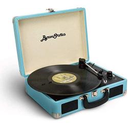 Byron Statics Vinyl Record Player, 3 Speed Turntable Bluetooth Record Player with 2 Built in Stereo Speakers, Replacement Needle, Supports RCA Line Out, AUX in, Portable Vintage Suitcase
