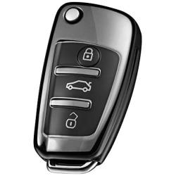 ELOHEI for Audi Key Fob Cover Case,Premium Soft TPU 360 Degree Full Protection Key Shell Key Case Cover Compatible with Audi A1 A3 Q3 Q7 R8 A6L TT (only for 3-Button Key Box) (Black)