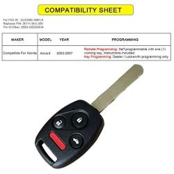 YITAMOTOR Car Key Fob Compatible for Honda Accord 2003 2004 2005 2006 2007 Keyless Entry Remote for OUCG8D-380H-A with 46 Chip