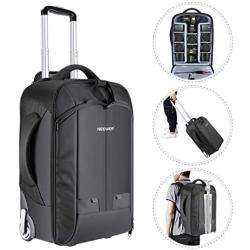 Neewer 2-in-1 Convertible Wheeled Camera Backpack Luggage Trolley Case with Double Bar, Anti-shock Detachable Padded Compartment for SLR/DSLR Cameras, Tripod, Lens and Other Accessories (Black/Grey)