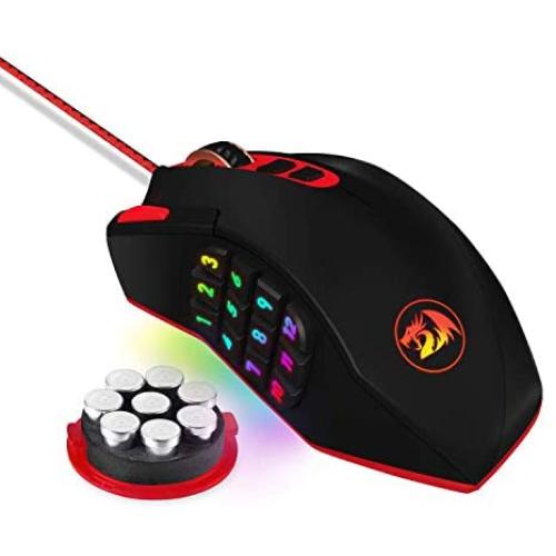 Redragon M901 Wired Gaming Mouse MMO RGB LED Backlit Mice 12400 DPI Perdition with 18 Programmable Buttons Weight Tuning for Windows PC Gaming (Black)