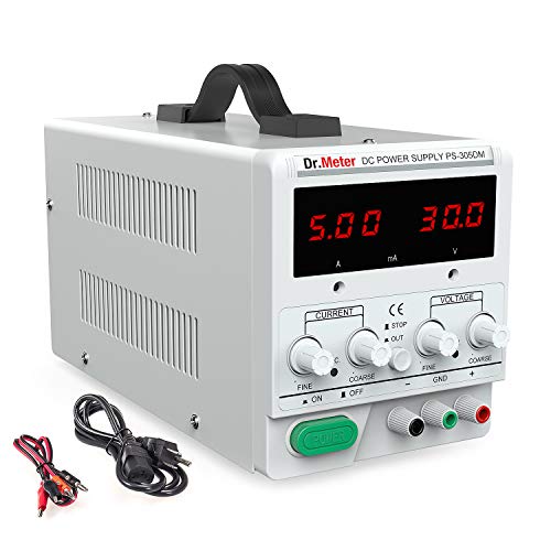 Dr.meter 30V/5A Variable Linear DC Bench Power Supply Single-Output 110V/220V Switching with Alligator Leads Included, US 3-Prong Cable,PS305DM for Lab Equipment