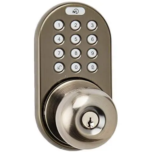 MiLocks TKK-02AQ Digital Door Knob Lock with Electronic Keypad for Interior Doors, Antique Brass