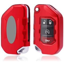 Royalfox(TM) 2/3/4 Buttons Soft TPU flip Folding Remote Key Fob case Cover for Jeep 2020 2021 Gladiator JT Sahara JLU, for 2018 2019 2020 2021 Jeep Wrangler JL JLU Rubicon (red)