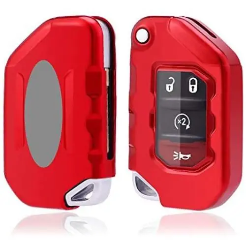 Royalfox(TM) 2/3/4 Buttons Soft TPU flip Folding Remote Key Fob case Cover for Jeep 2020 2021 Gladiator JT Sahara JLU, for 2018 2019 2020 2021 Jeep Wrangler JL JLU Rubicon (red)