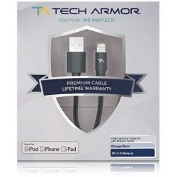 Tech Armor Apple MFi Certified Lightning Cable to USB A - 6FT Space Grey - Tough-Braided Extra-Strong Jacket - Sync/Charge iPhone & iPad