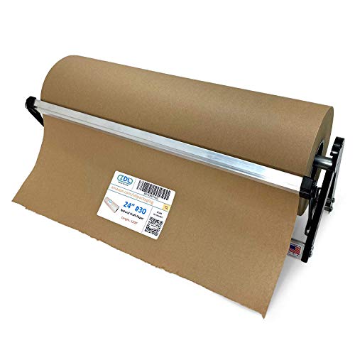 IDL Packaging PD-100 Paper Roll Dispenser & Cutter for up to 24'' Width and 10'' Diameter Rolls – Horizontal Tabletop Paper Holder – Sturdy Steel Dispenser with Cutter for Kraft or Butcher Paper