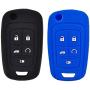 LemSa 2pcs Silicone 5 Buttons Flip Key Fob Cover Remote Keyless Entry Bag for Chevrolet Camaro Cruze Equinox Malibu SS Sonic Spark Volt Aveo Epica,Buick Lacrosse Encore GL8 Regal Excelle,Black/Blue
