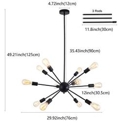 Sputnik Chandelier,12 Lights Modern Chandelier Pendant Lighting Industrial Vintage Hanging Dining Room Light for Kitchen (Black)