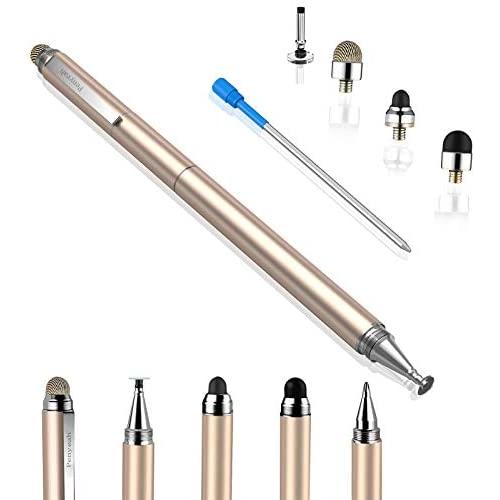 Penyeah Stylus pens for Touch Screens - [4-in-1] High Sensitivity and Precision Touch Screen Stylus Disc Tip,Black Rubber Tip & Mesh Fiber Tip Universal for All Capacitive Touch Screen Device (Gold)