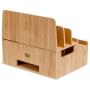 Bamboo Charging Station Organizer with Extension Extra Storage for Smartphones, Tablets, iPhone iPad, Samsung Devices Macbooks Laptops remotes & More