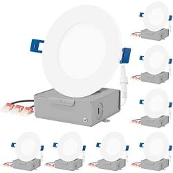 JULLISON LED 8 Packs 4 Inch Recessed Low Profile Slim Panel Light with Junction Box, Air Tight, 120VAC, 9W, 550 Lumens, 5000K Daylight White, CRI80+, Dimmable, ETL Listed, Energy Star Certified