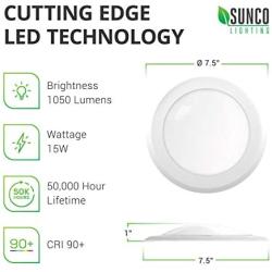 Sunco Lighting 16 Pack 5 Inch / 6 Inch Flush Mount Disk LED Downlight, 15W=100W, 4000K Cool White, 1050LM, Dimmable, Hardwire 4/6'' Junction Box, Recessed Retrofit Ceiling Fixture