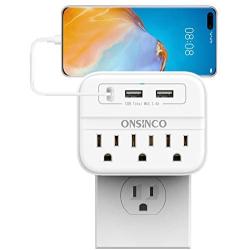 Wall Charger Outlet Extender, ONSINCO 3-Outlet Surge Protector Multi Plug Outlet with 3 USB Wall Charger(Total 3.4A), Outlet Adapter for Home, Office and School