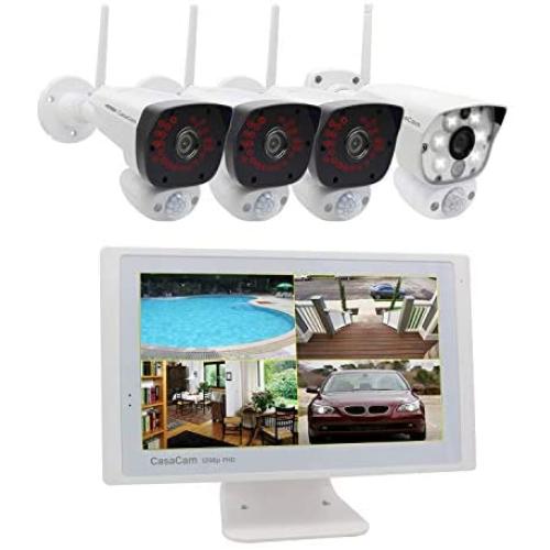 CasaCam VS2104 8-CH Wireless NVR with 10.1'' LCD & 4x1296p (3MP) FHD Cameras, AC Powered, 1TB HDD Installed