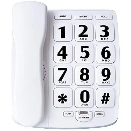 Large Button Corded Phone for Elderly, JeKaVis J-P02 Amplified Phones for Hearing Impaired Seniors, Wall Mountable Landline Phone with Speakerphone and Speed Dial Memory, White