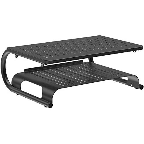 PUTORSEN Monitor Stand Riser with Vented Metal for Laptop Computer, Printer, 2 Tier Desk Organizer Stand with Anti-Slip Pads Holds 44lbs, Desktop Printer Stand & Storage Shelf & Screen Holder