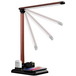 5 in 1 Wireless Charger LED Desk Lamp Charging Station Compatible with iPhone11/11Pro/11Pro Max/X/XS/XR/XS Max/8/8+,Airpod Apple Watch 4/3/2/1(NOT 5),Galaxy S10+/S9+/S8/S7 Qi Enabled Phones (White)