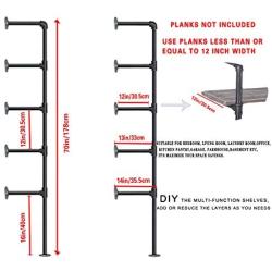 Industrial Wall Mount Iron Pipe Shelf Bracket,Vintage Retro Black DIY Open Bookshelf, Storage Shelves, Ceiling Hung Shelves for Home Kitchen Office(2PcsX5Tier,70'' Tall,12''deep,Hardware Only)