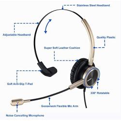 2.5mm Telephone Headset with Noise Cancelling Microphone for Jabra Cisco Polycom Panasonic Zultys Gigaset Including 3.5mm Connector for Mobiles