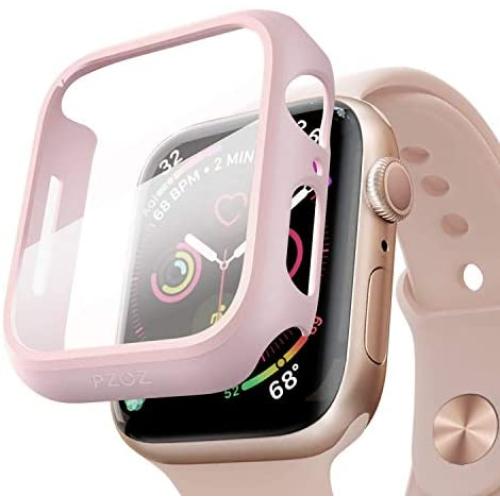 pzoz Compatible for Apple Watch Series 6/5 /4 /SE 44mm Case with Screen Protector Accessories Slim Guard Thin Bumper Full Coverage Matte Hard Cover Defense Edge for Women Men GPS iWatch (Pink)