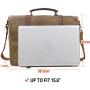 Mens Messenger Bag 15.6 Inch Waterproof Vintage Genuine Leather Waxed Canvas Briefcase Large Satchel Shoulder Bag Rugged Leather Computer Laptop Bag, Khaki