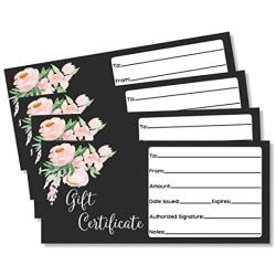 50 4x9 Rustic Floral Gift Certificate Cards Vouchers for Holiday, Christmas, Birthday Holder, Small Business, Restaurant, Spa Beauty Makeup Hair Salon, Wedding Bridal, Baby Shower Cash Money