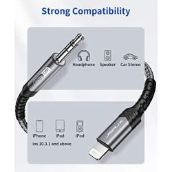 Lightning to 3.5mm Audio Cable 6FT, JSAUX [Apple Mfi Certified] iPhone Headphones Jack Lightning to Aux Cord Compatible with iPhone 12/12 Mini/12 Pro/12 Pro Max/11 Pro/11 Pro Max/X/XR/XS Max/8/7-Grey