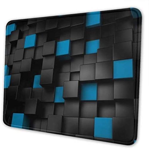 3D Design Mouse Pad with Stitched Edge, Black Blue Rectangle Design Mousepad Non-Slip Rubber Large Gaming Mouse Pad for Laptop, Computer & Office, 11.8 X 9.8 X 0.12Inches