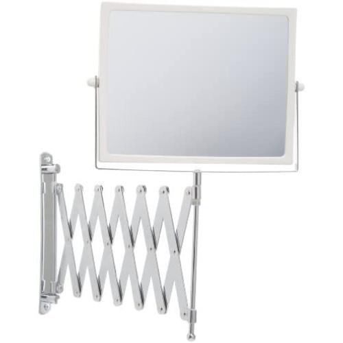 Jerdon J2020C 8.3-Inch Two-Sided Swivel Wall Mount Mirror with 5x Magnification, 30-Inch Extension, Chrome and White Finish